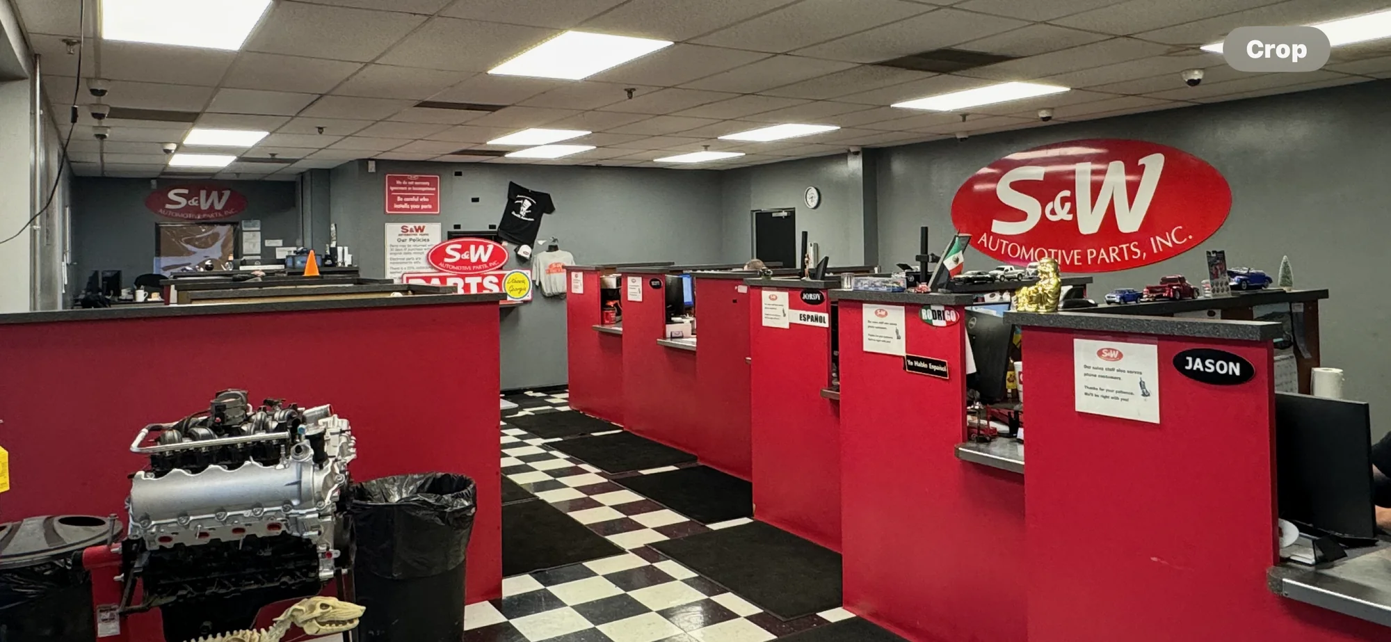 Sales counters inside S&W Full Service in Lithonia, Georgia